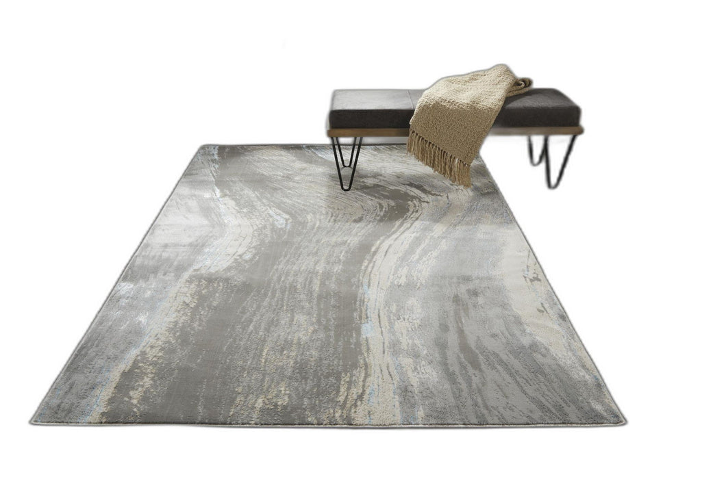 9.2' x 12' Abstract Area Rug - Gray Ivory And Blue