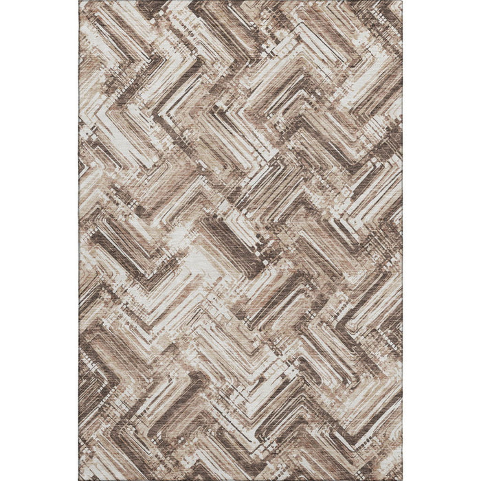 10' X 14' Chevron Washable Area Rug With UV Protection (652881) - Brown / Ivory