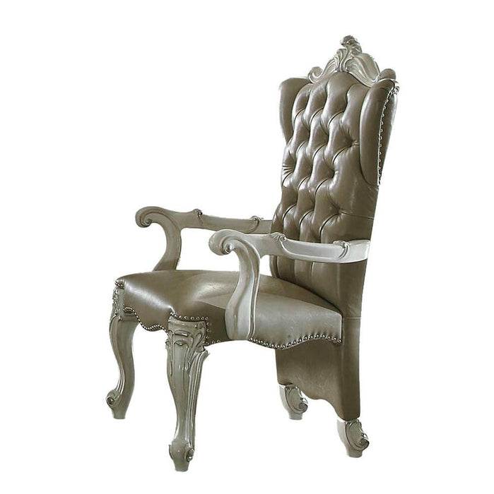 Tufted Faux Leather Wood Wing Back Dining Arm Chairs (Set of 2) - Bone / Gray