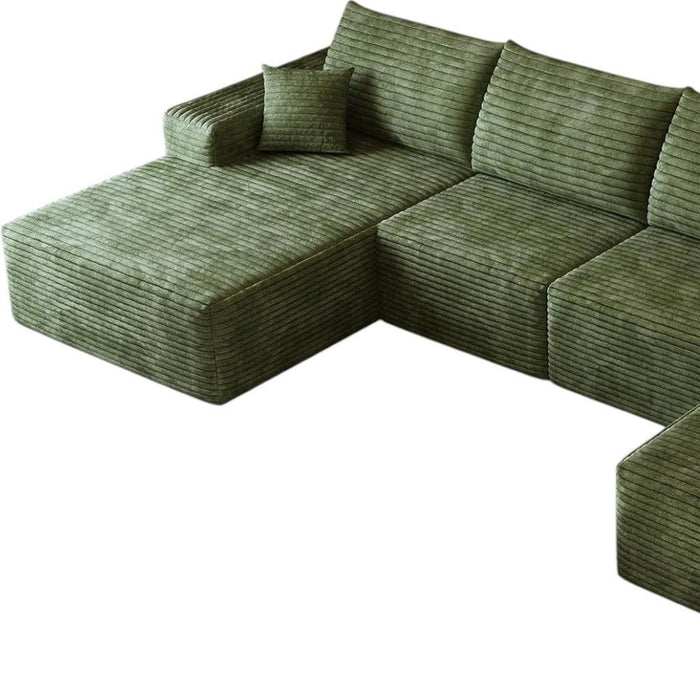 135" 2 Piece Living Room Set Corduroy Modular Compression Foam Sofa With Ottoman Toss Pillows - Green