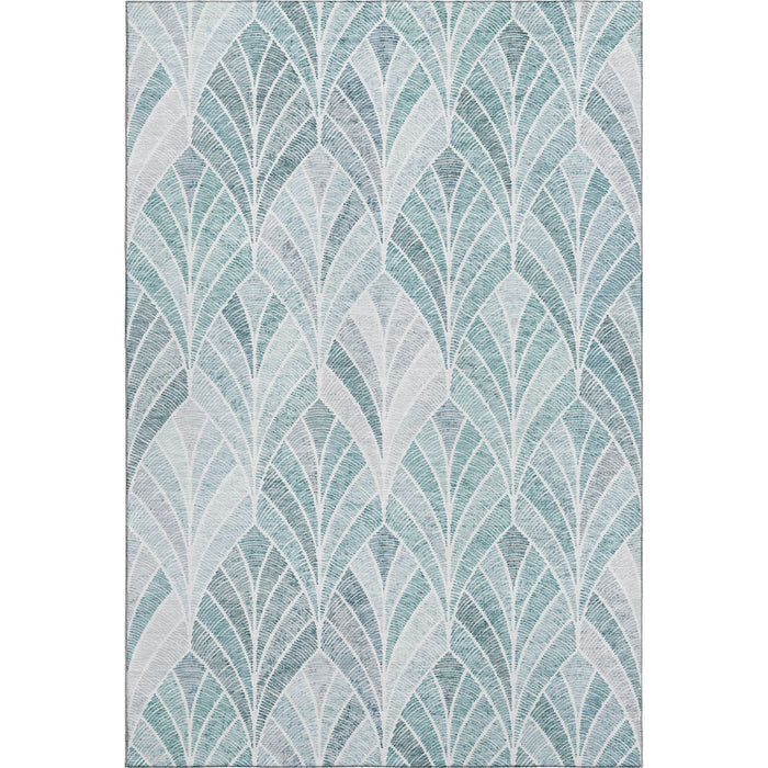 10' X 14' Geometric Washable Area Rug With UV Protection (667581) - Aqua / Ivory