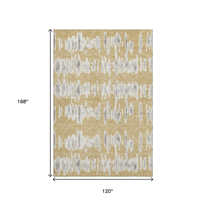 10' X 14' Striped Washable Area Rug With UV Protection (671960) - Gold / Beige