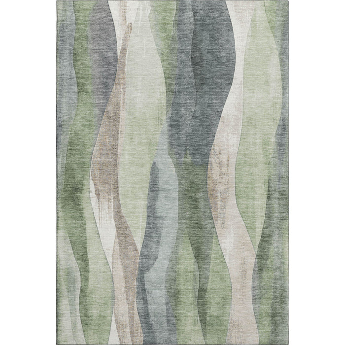 10' X 14' Abstract Washable Area Rug With UV Protection (710274) - Fern Green / Beige / Gray