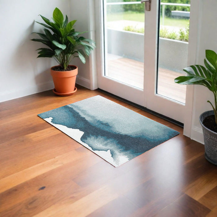 3' x 5' Abstract Non Skid Area Rug - Gray And Blue