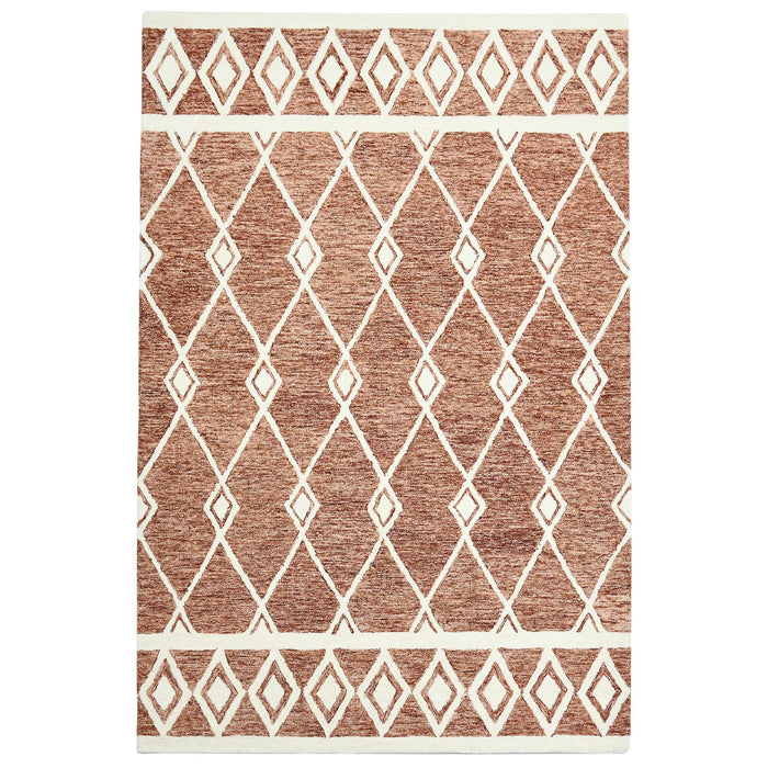 9' X 13' Wool Argyle Hand Hooked Area Rug - Rust And Ivory