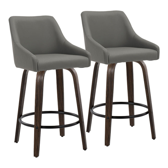 Hannah - 26" Fixed-Height Counter Stool With Swivel And Round Black Metal Footrest (Set of 2) - Walnut Glazed Wood
