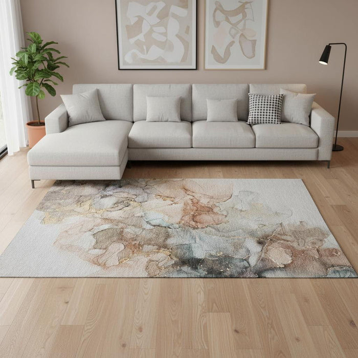 8' X 10' Abstract Washable Area Rug With UV Protection (647288) - Beige / Gray / Ivory