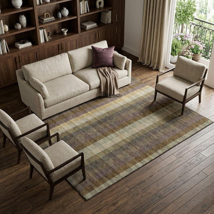 10' X 14' Plaid Washable Area Rug With UV Protection (676452) - Brown / Ivory / Plum