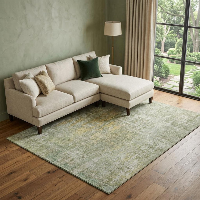10' X 14' Abstract Washable Area Rug With UV Protection (692280) - Sage / Gold / Beige