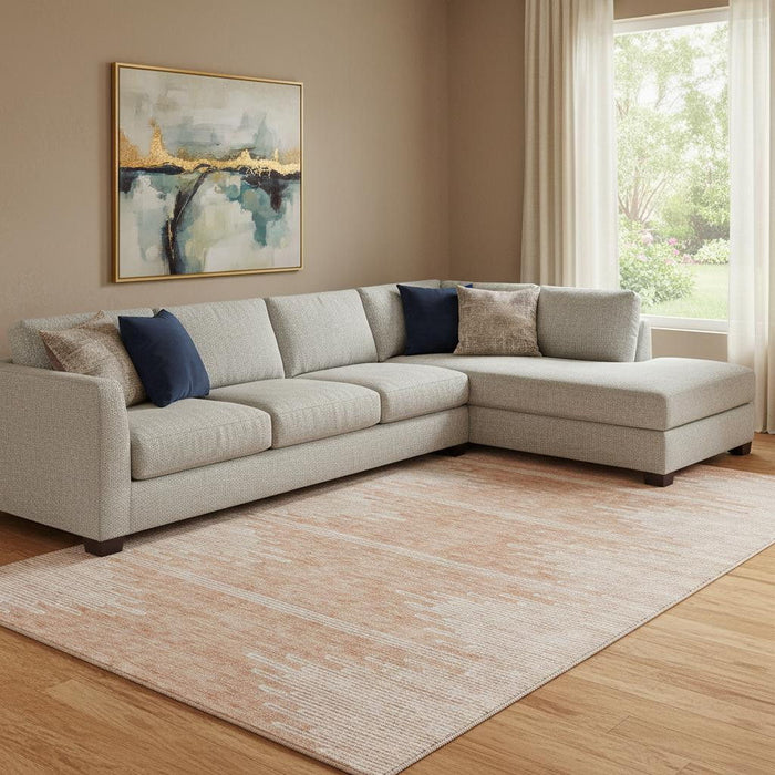 10' X 14' Abstract Washable Area Rug With UV Protection (653719) - Salmon / Ivory