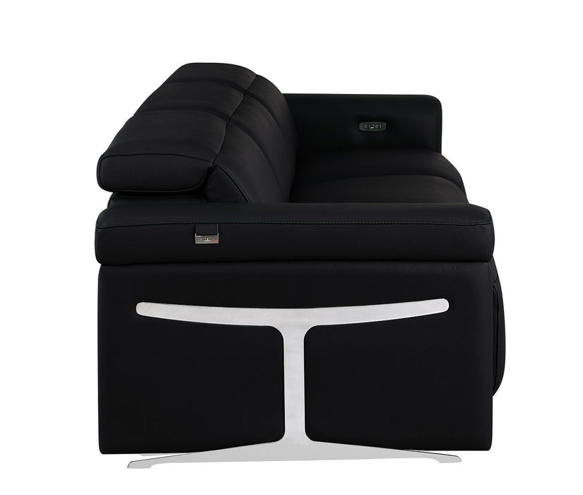 Top Grain Leather Reclining Metal USB Sofa (720428) - Black