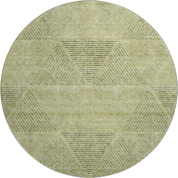 8' Transitional Geometric Washable Round Rug With UV Protection - Artichoke Green