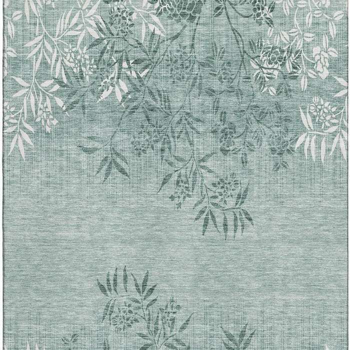 3' X 5' Floral Washable Area Rug With UV Protection (655669) - Sage / Ivory