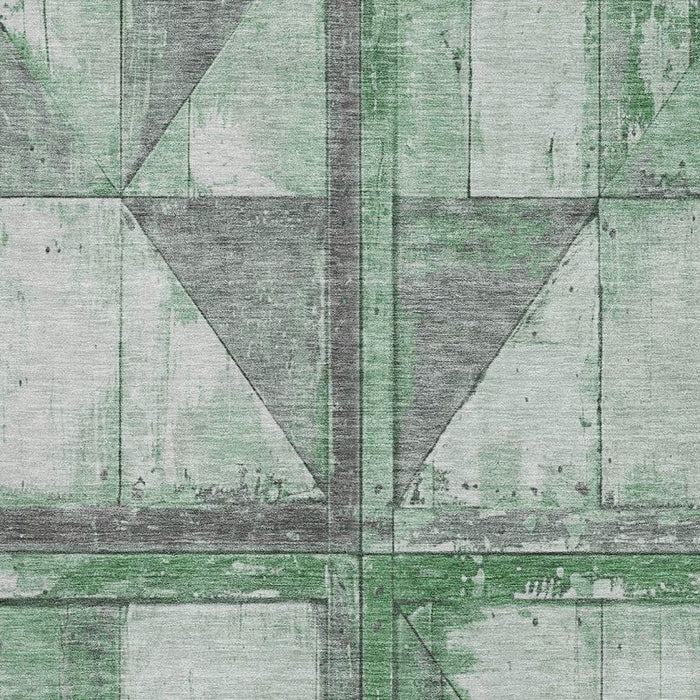 10' X 14' Geometric Washable Area Rug With UV Protection (706511) - Green / Gray