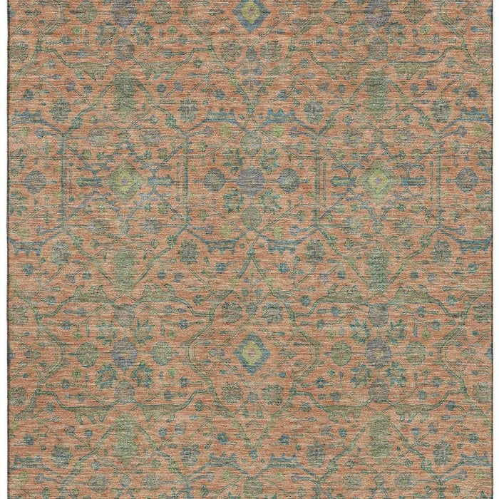10' X 14' Oriental Washable Area Rug With UV Protection (685970) - Coral / Denim Blue / Green