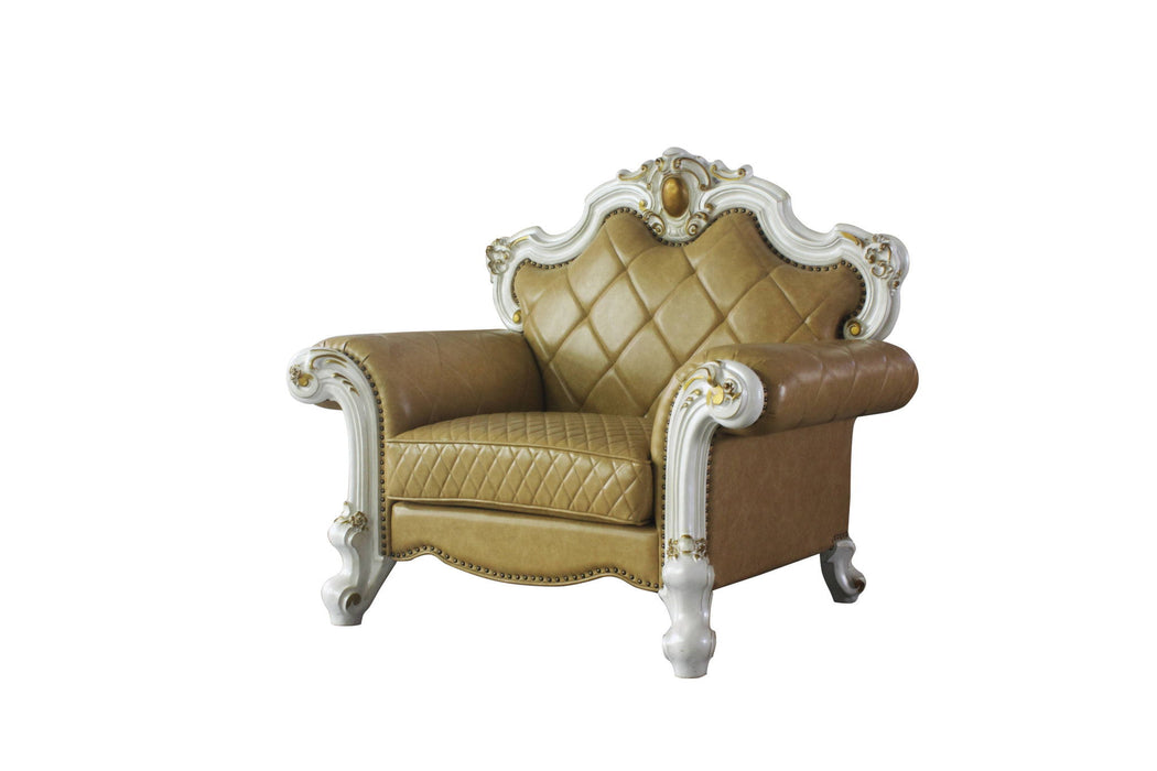 Faux Leather Tufted Arm Chair - Light Brown And Pearl