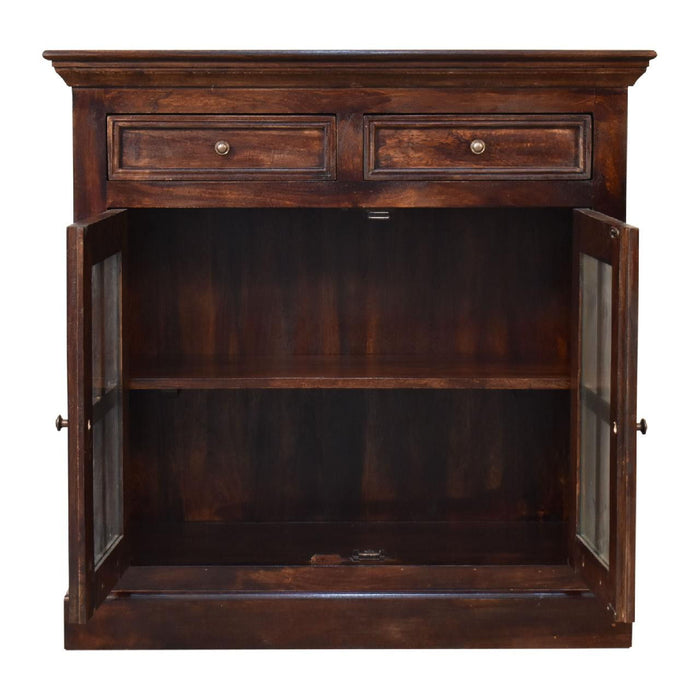 35" Solid Wood Accent Cabinet With Two Doors And Two Drawers - Brown