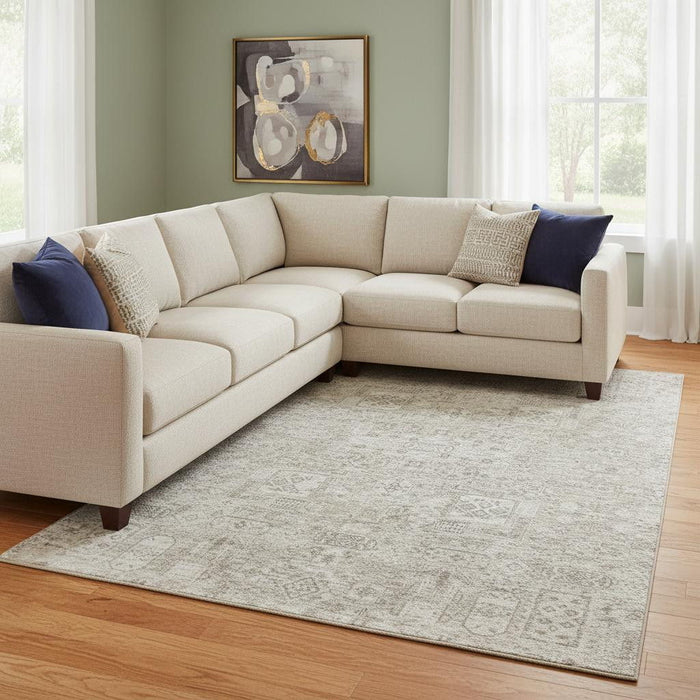 10' X 14' Floral Washable Area Rug With UV Protection (651226) - Taupe / Ivory