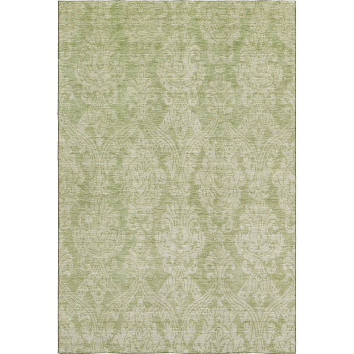 10' X 14' Damask Washable Area Rug With UV Protection (696350) - Artichoke Green / Beige / Ivory