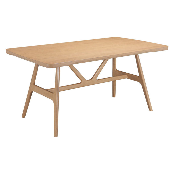 63" Wood And Solid Wood Pedestal Base Dining Table - Natural