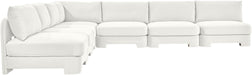 Meridian Furniture Hammond velvet performance fabric 7-piece armless sectional for living room decor, with plush upholstery and modern design.