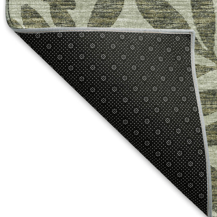 10' X 14' Botanical Leaves Washable Area Rug With UV Protection (644862) - Fern Green / Ivory