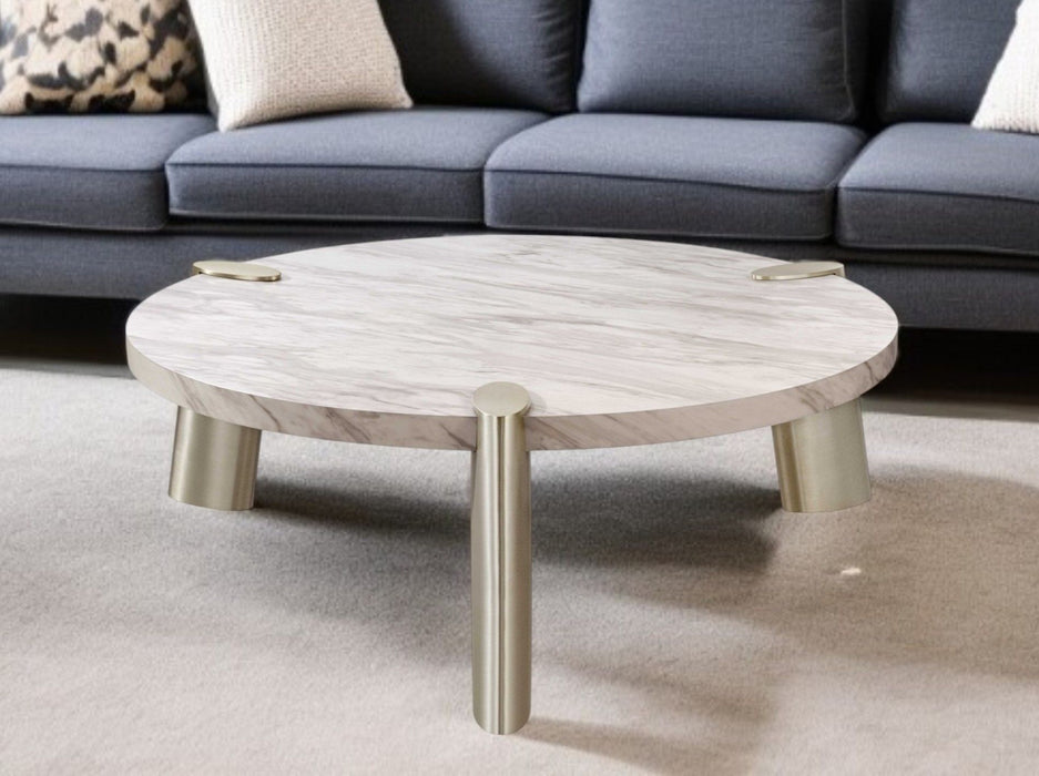 Genuine Marble Round Coffee Table - Gold And White