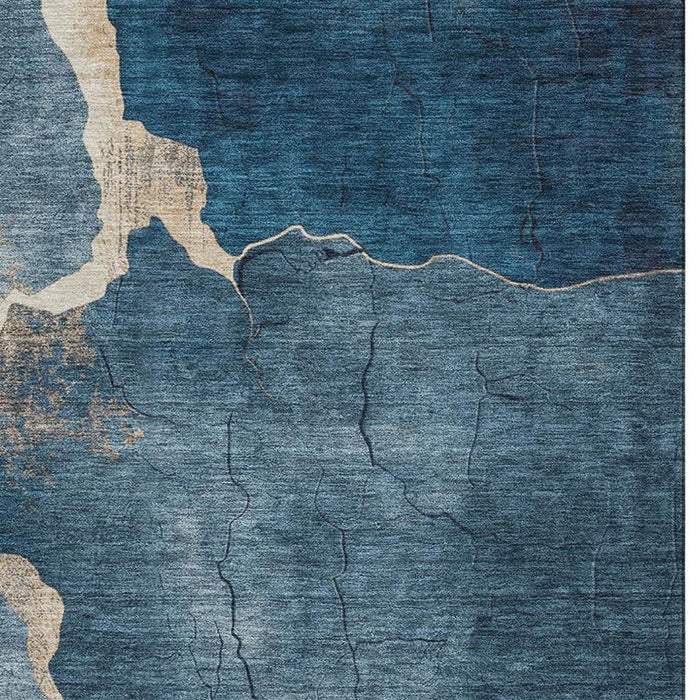 10' X 14' Abstract Washable Area Rug With UV Protection (707029) - Navy Blue / Beige