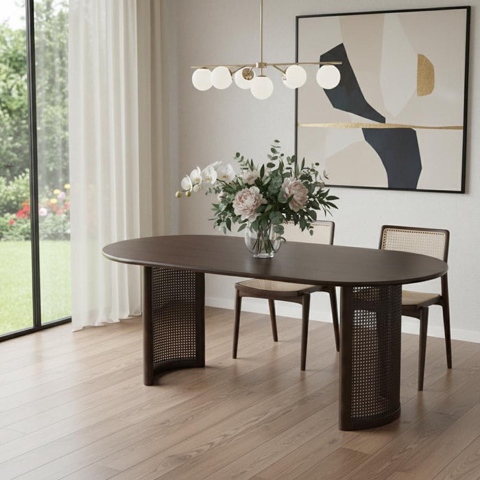 66" Solid Wood Double Pedestal Base Oval Dining Table - Brown