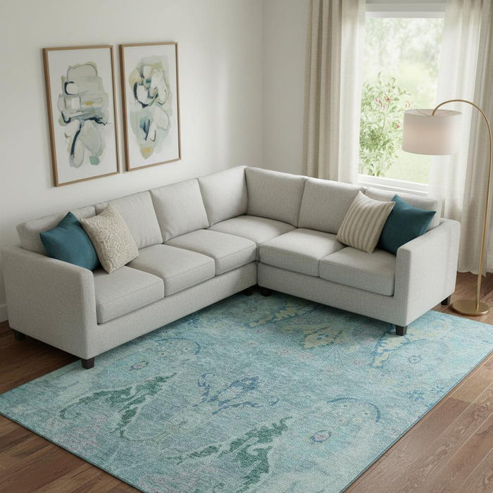 10' X 14' Floral Washable Area Rug With UV Protection (708481) - Blue / Teal / Artichoke Green