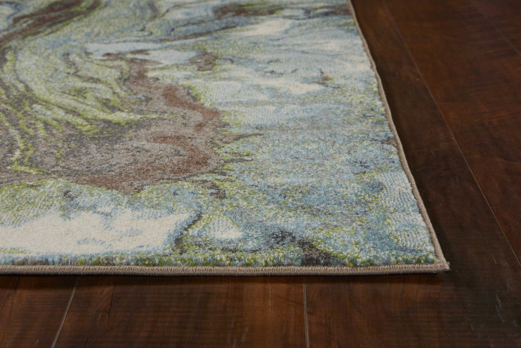 9' x 13' Abstract Marble Area Rug - Green And Brown