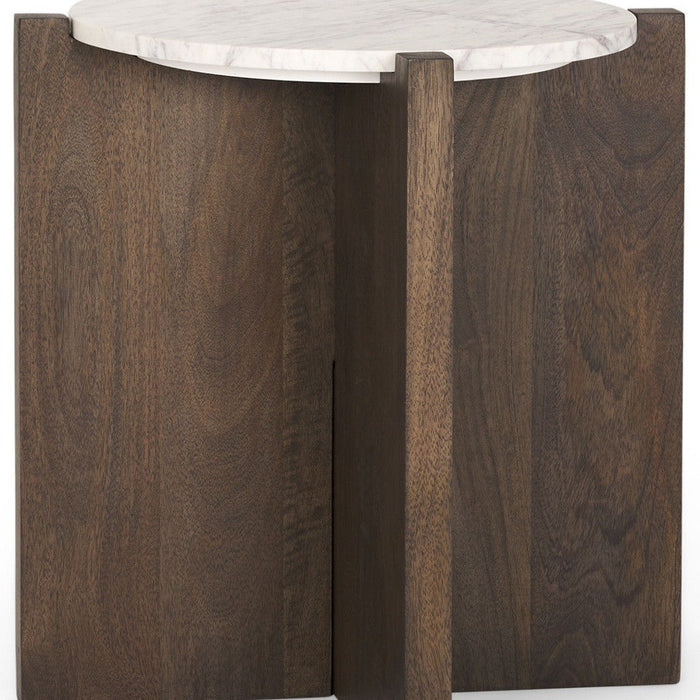 Stone And Wood Tray Table - White / Brown