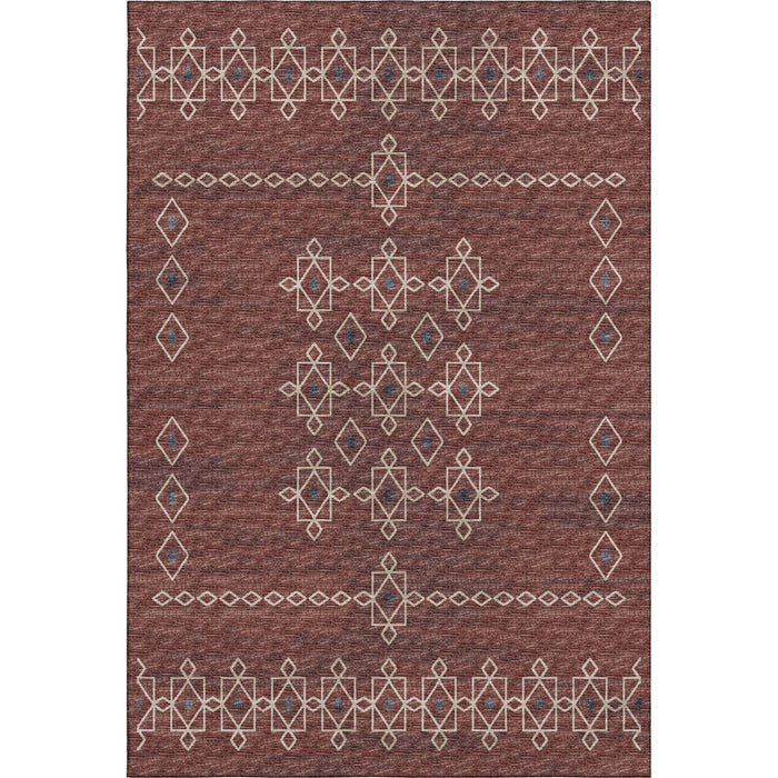 9' X 12' Tribal Washable Area Rug With UV Protection (644813) - Burnt Sienna / Ivory / Black