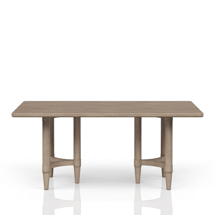 Sand-colored Bernards Furniture counter height dining table with a modern design, sturdy wooden legs, and a smooth tabletop surface.