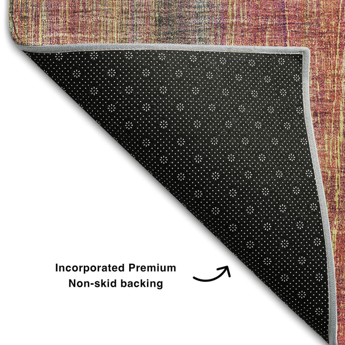 10' X 14' Striped Washable Area Rug With UV Protection - Red
