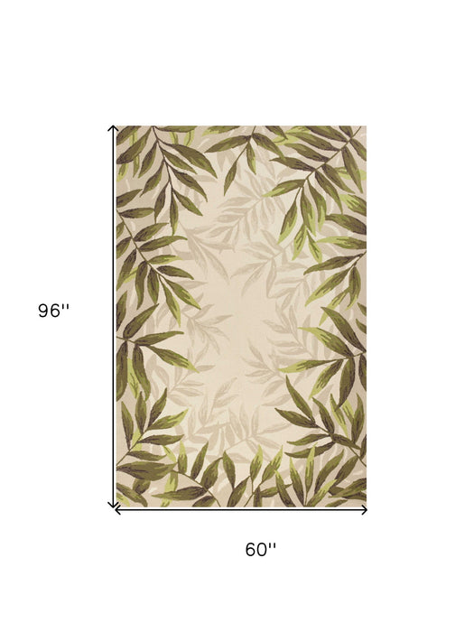 5' x 8' Hand Tufted Bordered Tropical Leaves Indoor Area Rug - Ivory