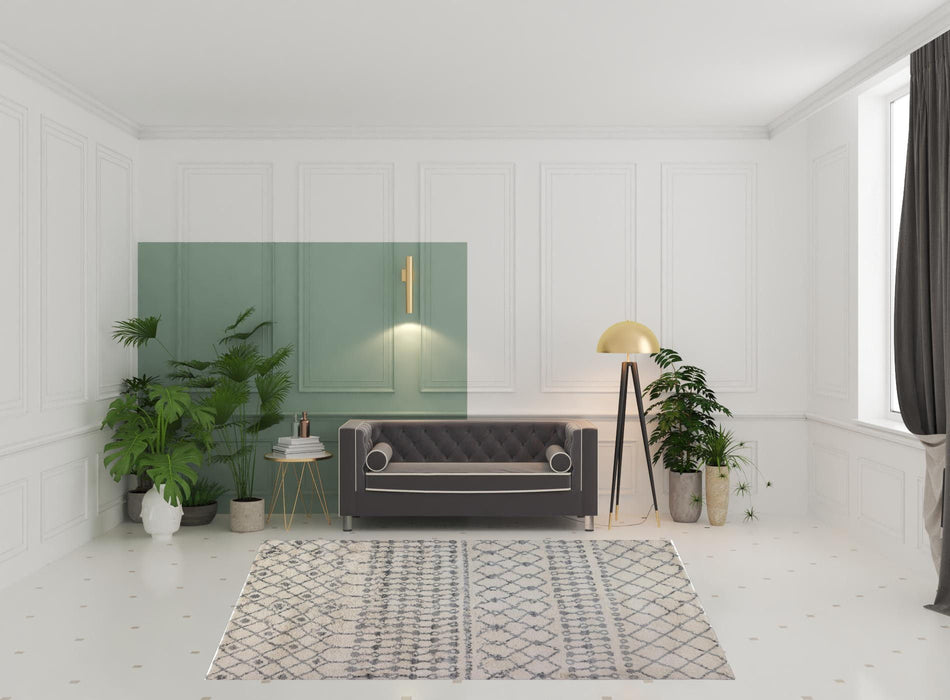 7.5' x 9.5' Geometric Shag Area Rug - Ivory And Gray