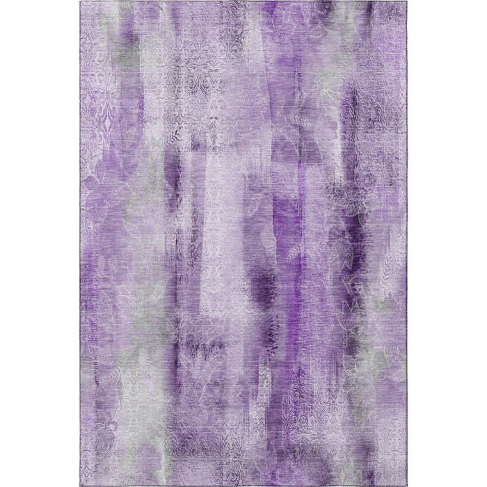 10' X 14' Abstract Washable Area Rug With UV Protection (648130) - Purple / Ivory