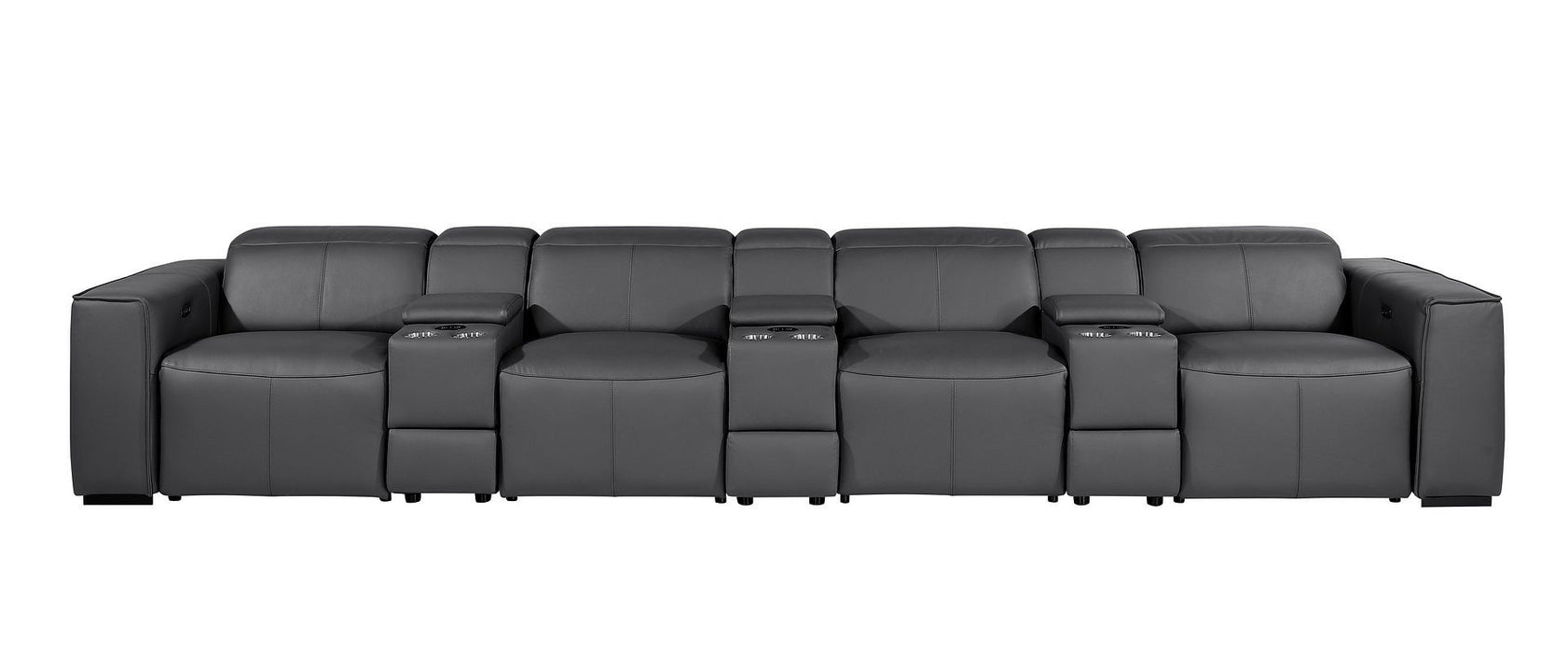 Top Grain Leather Reclining Metal USB Sofa (720423) - Dark Gray