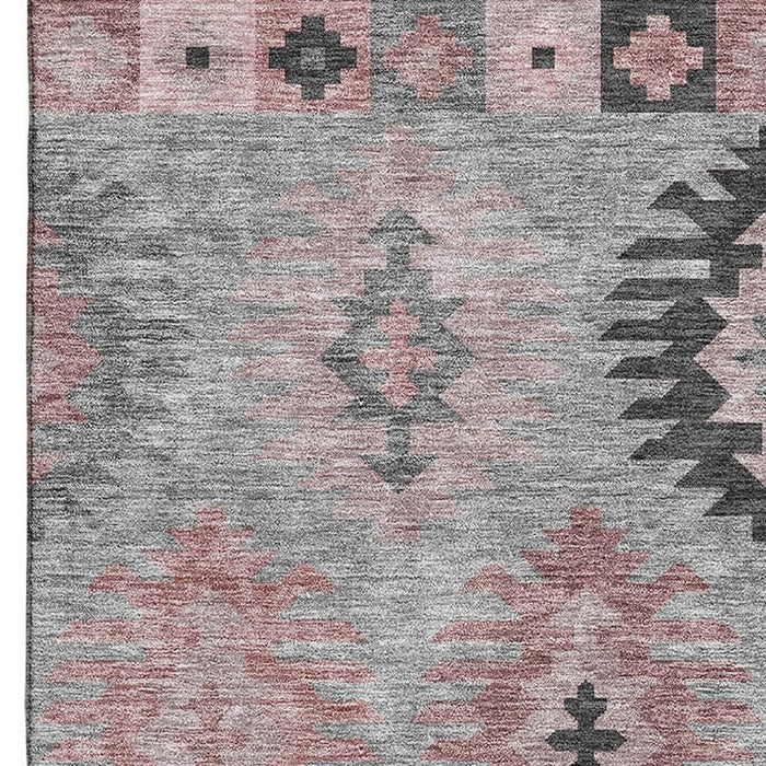10' X 14' Southwestern Washable Area Rug With UV Protection (677627) - Gray / Mauve / Silver