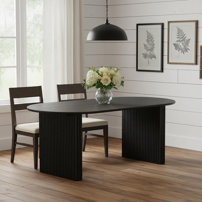 67" Solid Wood Mirrored Double Pedestal Base Oval Dining Room Table - Black