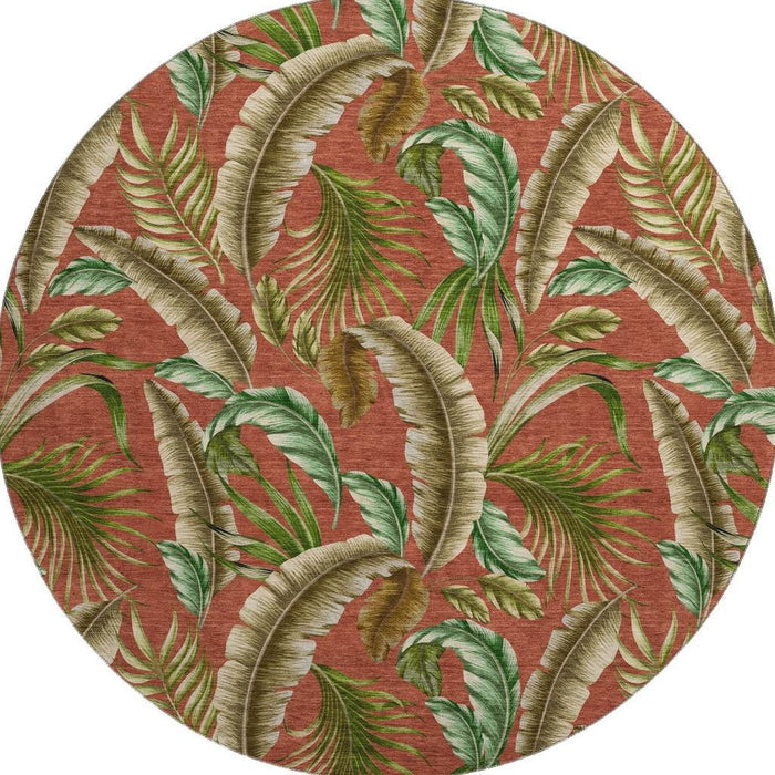 8' Geometric Washable Round Rug With UV Protection - Cinnamon
