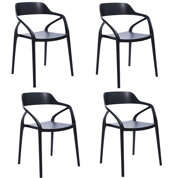 Heavy Duty Plastic Open Back Dining Arm Chairs (Set of 4) - Black