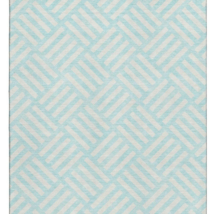10' X 14' Geometric Washable Area Rug With UV Protection (652323) - Aqua / Ivory