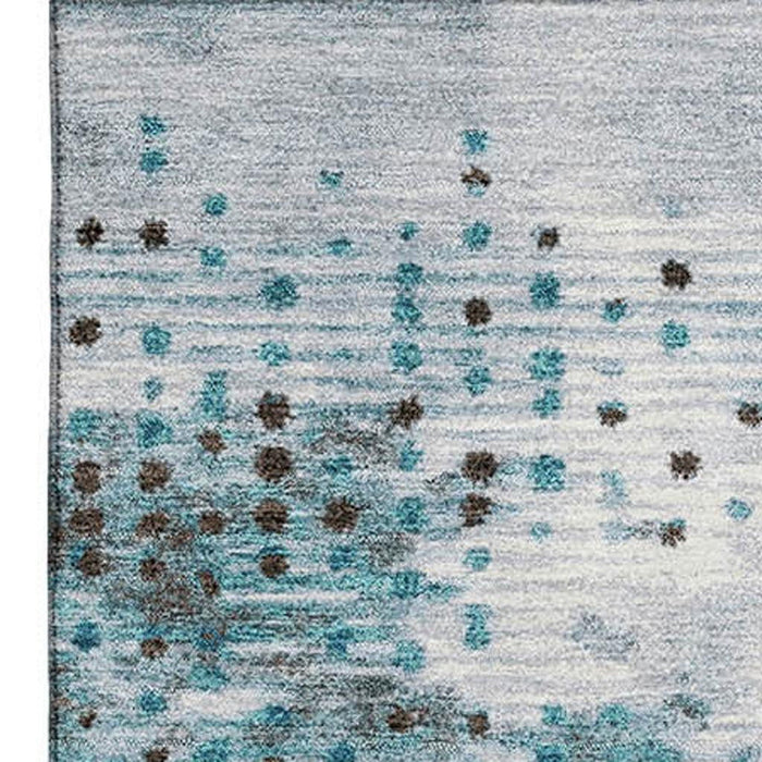 10' X 14' Geometric Washable Area Rug With UV Protection (710453) - Teal / Chocolate