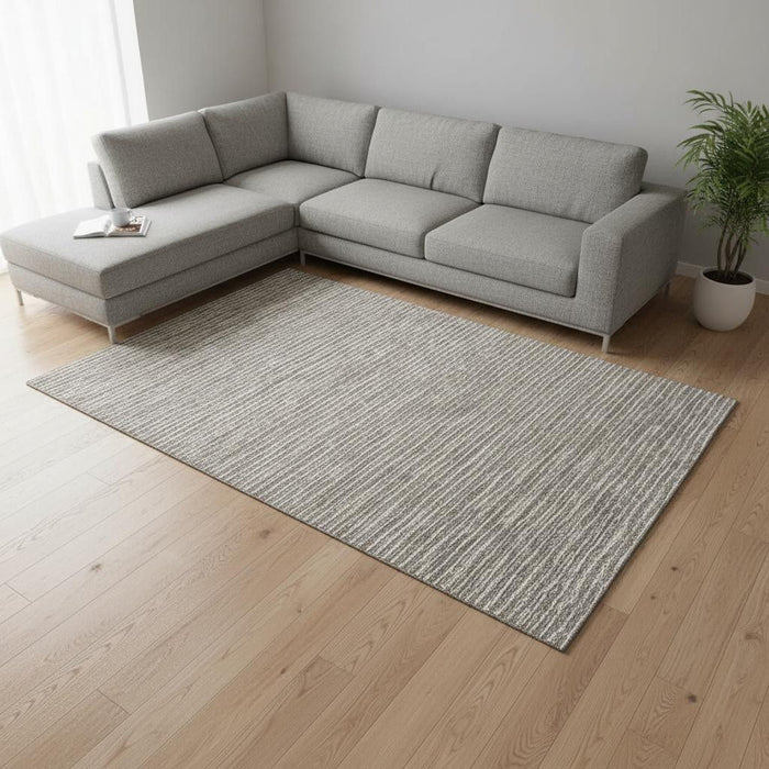9' X 12' Striped Washable Area Rug With UV Protection (645192) - Taupe / Ivory