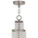 HomeRoots 22-inch three-light metal chandelier with shades in nickel, clear, and off-white, featuring dimmable lighting for elegant decor