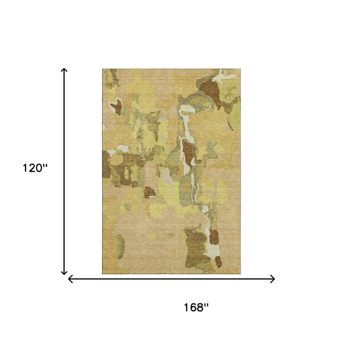 10' X 14' Abstract Washable Area Rug With UV Protection (680723) - Gold / Brown / Beige