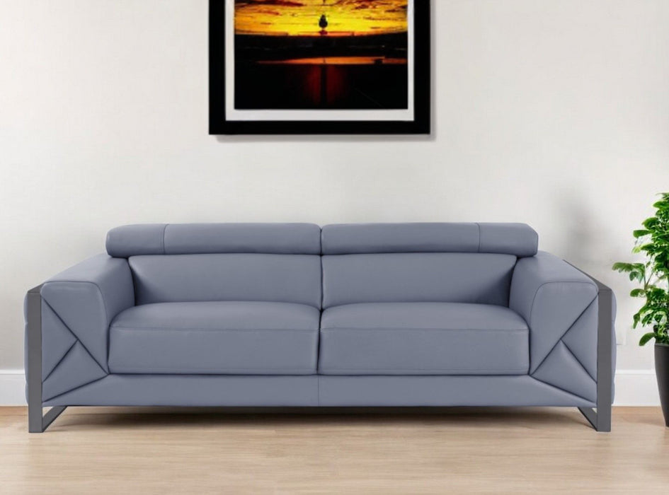 Italian Leather Sofa Silver Legs - Gray