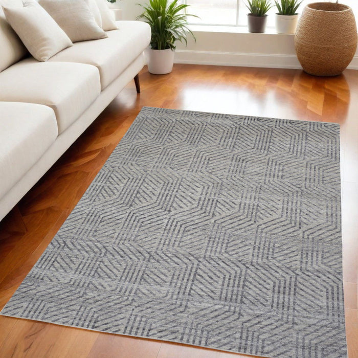 5' X 8' Wool Geometric Hand Knotted Area Rug - Tan And Gray